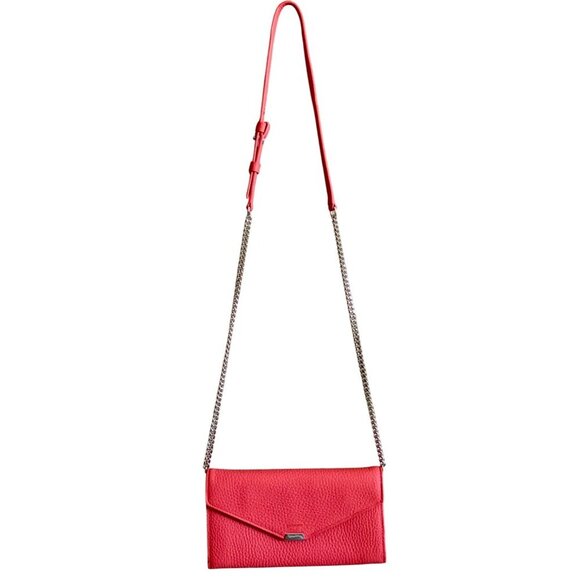Allsaints Pebbled Leather Captain Chain Wallet Crossbody Pink Removable Strap - Picture 1 of 12
